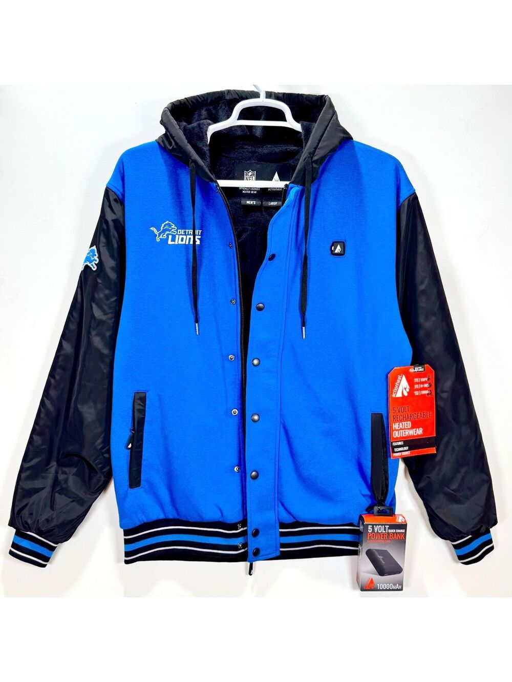 NWT ActionHeat Detroit Lions 5V Battery Heated Varsity Jacket - L